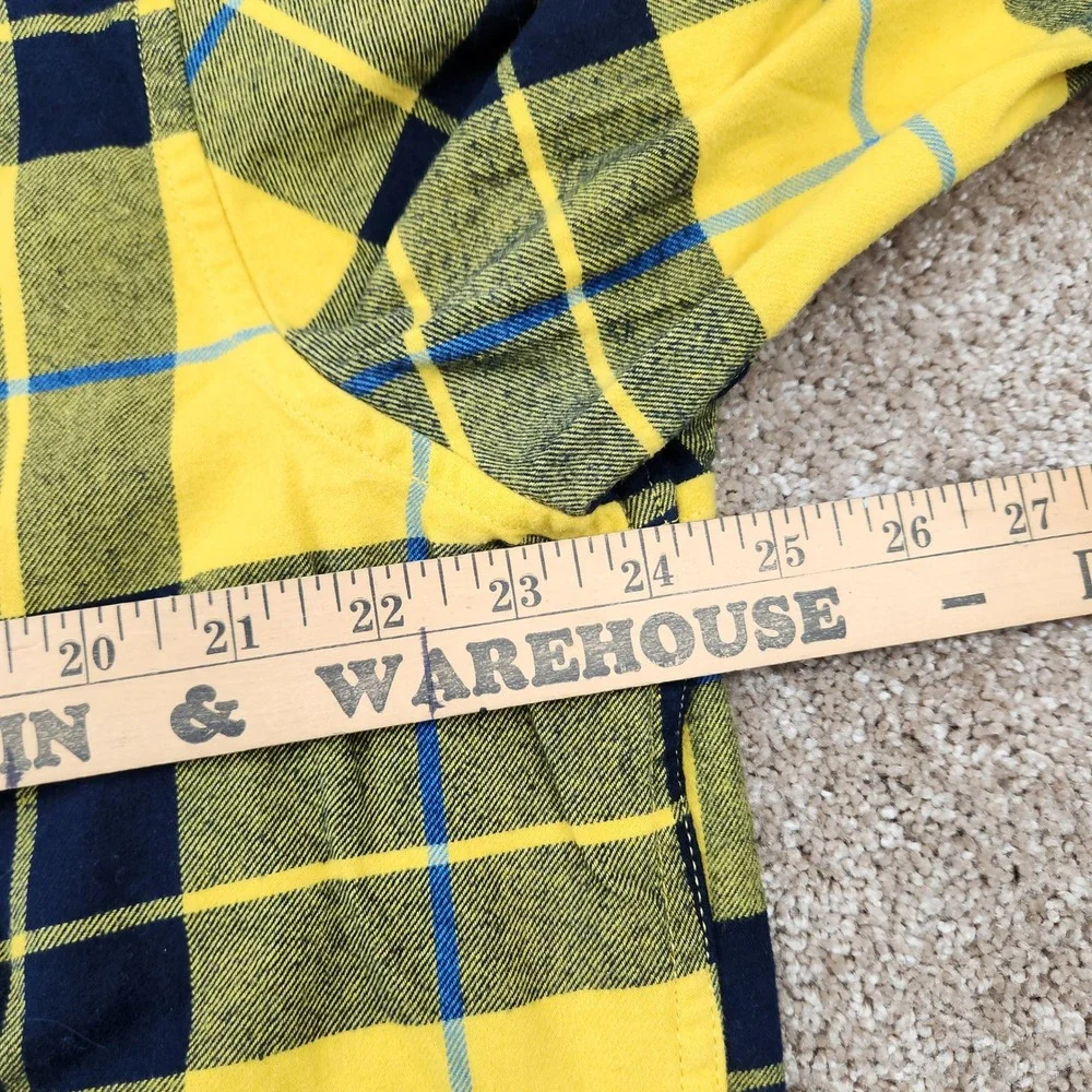Banana Republic Mens XL Yellow Navy Plaid Flannel Organic Cotton Untucked Shirt